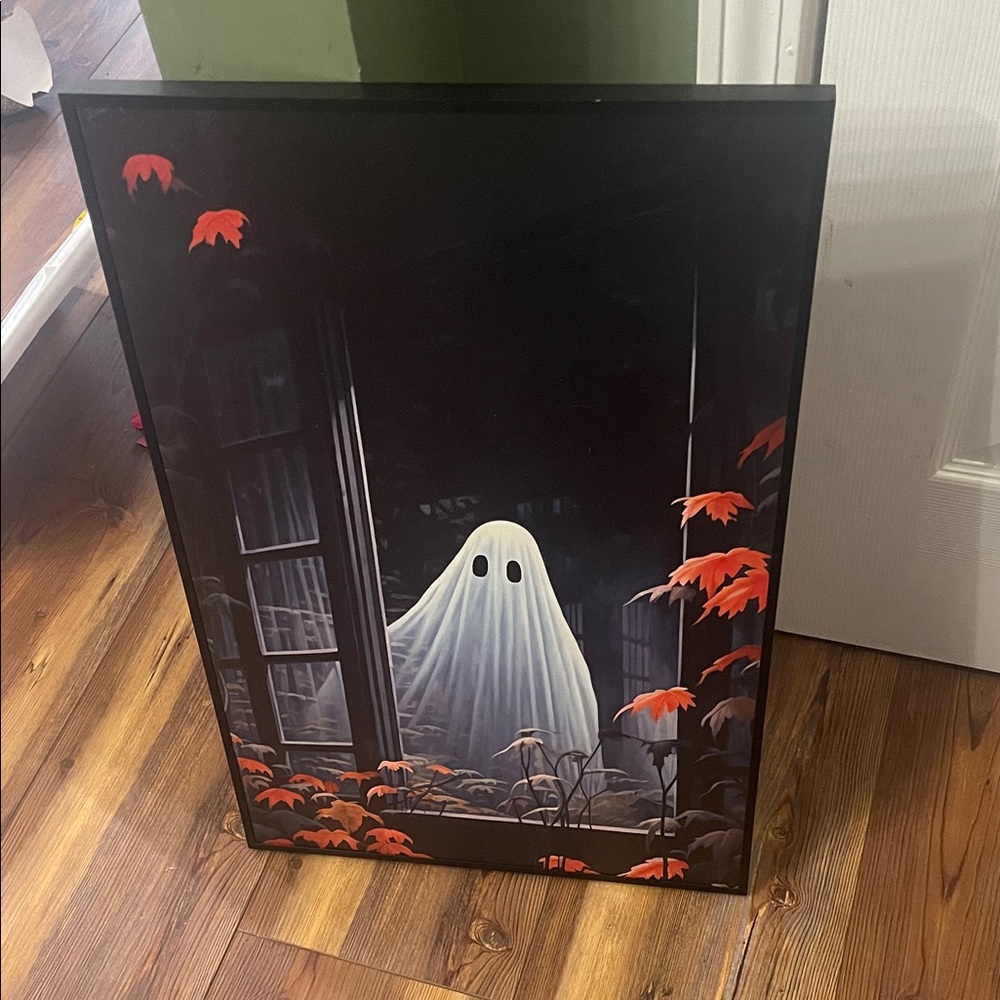 Framed Ghostly Art Print with Red Accent leafs Halloween 👻